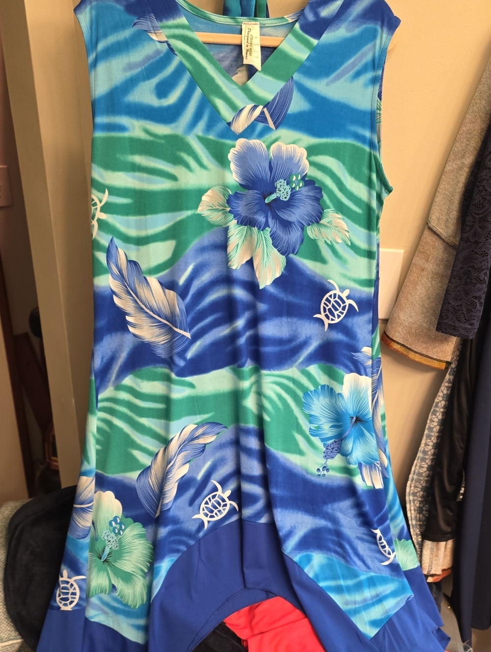 Sleeveless Blue & Teal Floral A-Line Dress